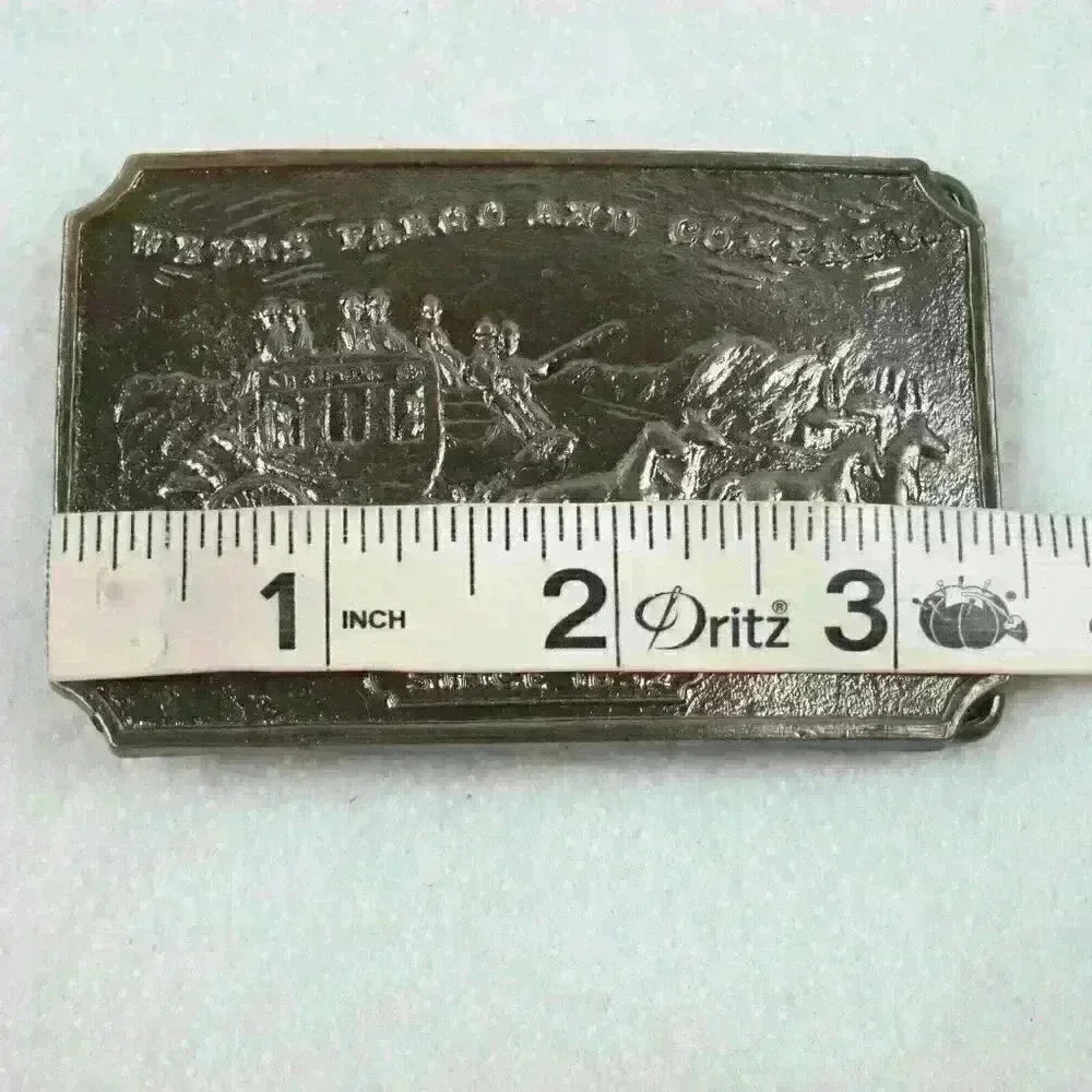 Vintage Belt Buckle Wells Fargo & Company 1852 Metal Western Style Horse Coach - Picture 7 of 12